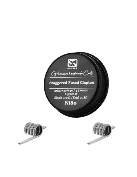 Staggered Fused Clapton Ni80 0.35Ω BD Vape – Coils artesanales para DL