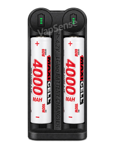 Cargador Maxicell MX2 con dos baterías instaladas