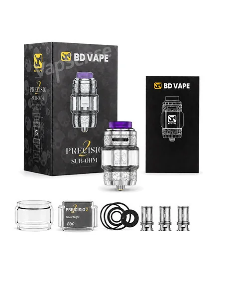 BD Vape Precisio 2 Sub Ohm Tank Silver Night Limited Edition 26mm contenido del pack
